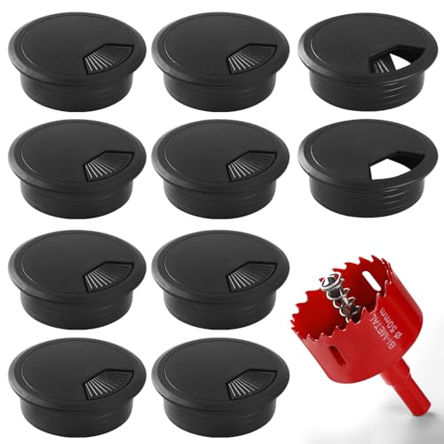 Image of Desk Grommet 2 Inch (50 mm) 10 Pieces, Desk Hole Cover for Cables Black, ABS Plastic Grommet Hole Cover with Hole Saw for Wires Cables Through the Countertop by XIOGZAXI