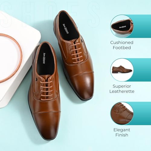 Image of San Frissco Mens Formal Shoes Lace Up Leatherette Oxfords /Soft Cushioned Footbed with TPR Sole /Comfortable, Stylish, Trending, Party, Outdoor Shoes for Office & College