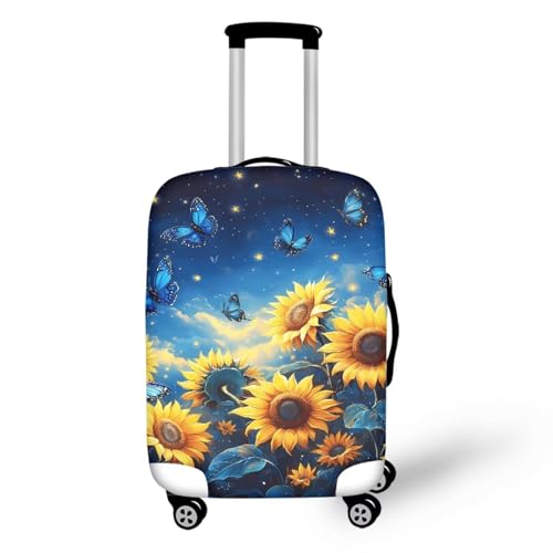 Sunflower Butterfly Travel Luggage Cover Suitcase Protector Washable Elastic Suitcase Baggage Cover Anti-scratch with Zipper Closure for Wheeled Suitcase Fits 18-32 Inch Luggage