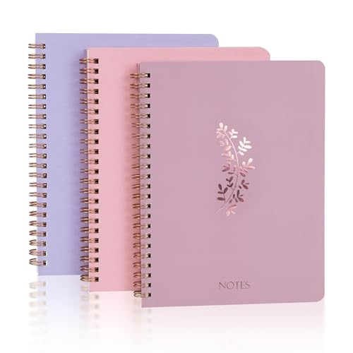 ZenBeya Cute Spiral Notebook A5, Aesthetic Floral Design Spiral Journal for Women Girls with Pocket & Lined Pages, 8MM 160 Pages/80 Sheets Wirebound Note Book for Work Office School, 3 Colors