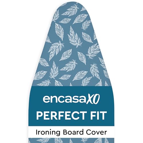 Image of Encasa XO Ironing Board Cover with 3mm Thick Felt Pad for Steam Press (Fits Standard Large Boards of 125x39 cm) Heat Reflective, Scorch & Stain Resistant, Printed - Big Leaves Blue