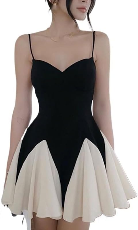 JSEIAJB Fashion Tubetop Dress Slim Fit Splicing Mid-Length Dress