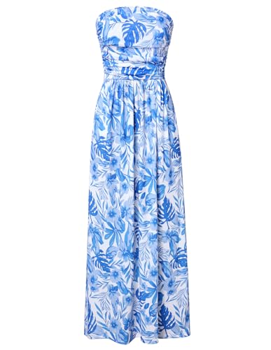 Image of GRACE KARIN Women Strapless Dress Casual Loose Ruched Long Maxi Dress with Pockets