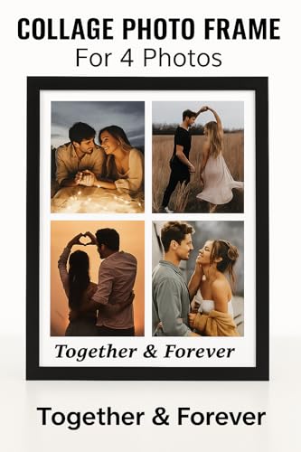 Image of AARVI 4 Collage Photo Frame - Customized Wooden Picture Frame with HD Photo Printing - Personalised Gift for Birthday, Wedding, Anniversary - Family & Couple Wall Decor