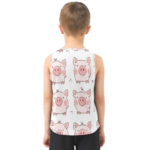 Cute Pink Pig Pattern Boys Tank Top Athletic Crew Neck Sleeveless T-Shirts Kids Tops 3-15Y3