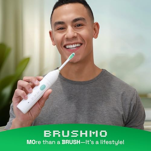 Image of Brushmo e-Series Total Clean Replacement Toothbrush Heads, Compatible with Philips Sonicare Screw-on Electric Toothbrush Handles, 6 Standard Heads, Medium Firm Dupont Bristles, BM726-bw, White
