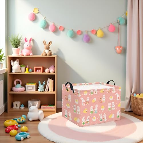Image of Rectangular Easter Basket for Home Kitchen Baby Girls Basket Cute Storage Bin Organizer Shelf Book Room Decor(Pink Cute Bunny)