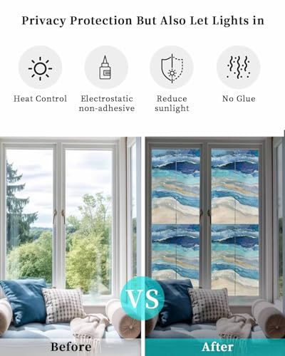 Window Privacy Film Abstract Ocean Wave Stained Glass miniatura 4