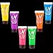 UV Face and Body Paint 10ml - 6 Pack - Neon Glow in the Dark Body Paint for Adults - Non Toxic, Vivid UV Reactive Makeup for Blacklight Parties & Events, Moisturizing Formula, by Splashes & Spills