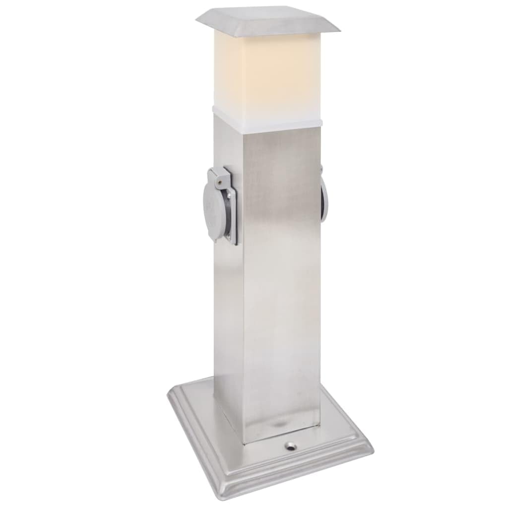 Genérico Presa Elettrica da Giardino a Pilastro Acciaio Inossidabile con Luce,Silver,1.26kg,41238