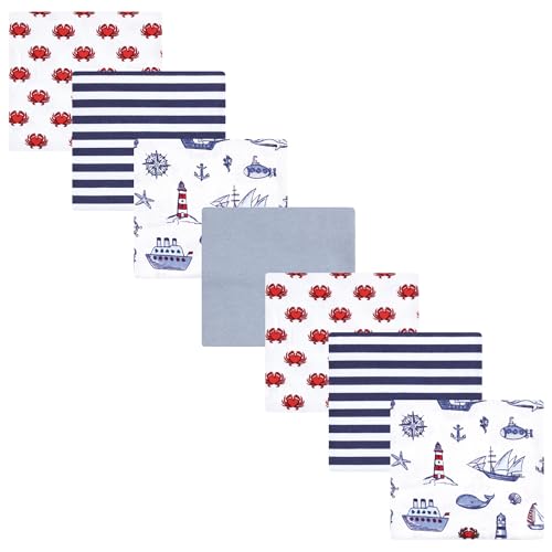 Image of Little Treasure Hudson Baby Cotton Poly Flannel Receiving Blankets Multipack, Blue Lighthouse, 30x30 inches