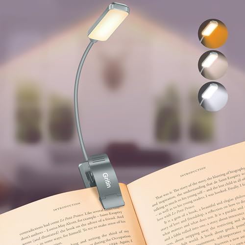 Gritin Rechargeable Book Light with 3 Color Temperatures