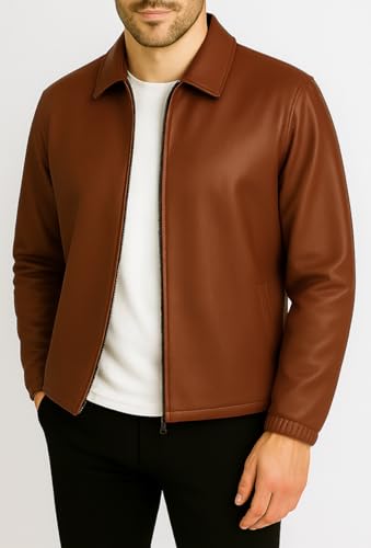 Image of Brown Faux Leather Jacket For Men - Lightweight Stylish Travel Outerwear For Bikers | Leather Jacket For Man - Stylish Lightweight Travel-ready Jacket
