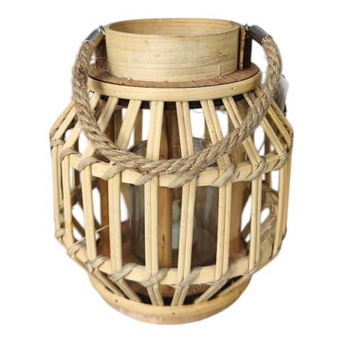 Laterne aus Rattan, Höhe 20cm, Windlicht aus Glas Boho Korbgeflecht...