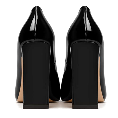 MODENCOCO Womens Patent Slip On Fashion Evening Pointed Toe Sexy Block High Heel Pumps Dressy Shoes 4 Inch4
