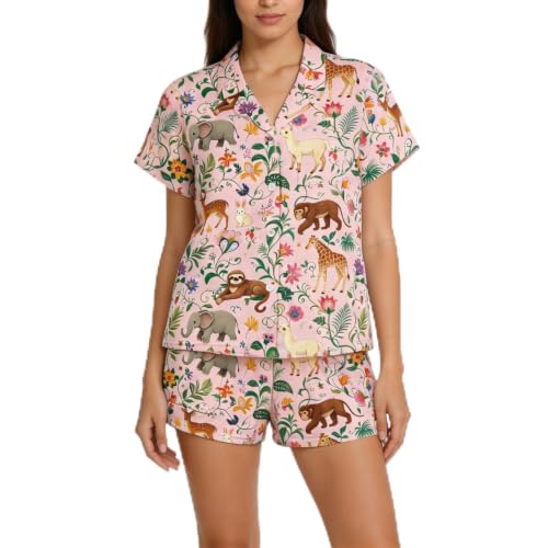 Image of Women's Button Down Pajama Set with Pockets Soft Loungewear S-2XL