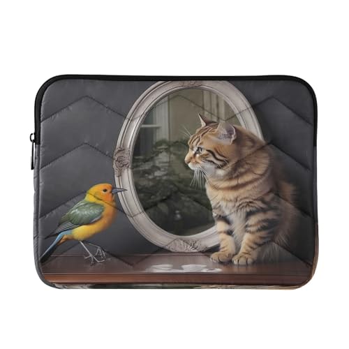 Funda para portátil de 13-14 pulgadas con diseño gato pájaro