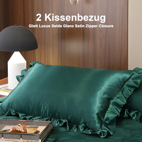 Freyamy Satin Bettwäsche 220x240cm 3tlg Luxus Glatt Seide Glanzsatin – Ansicht 6