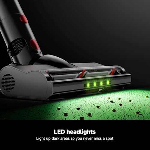 Image of Cordless Vacuum Cleaner, Powerful Stick Vacuum with Green Light Anti-Tangle Brush, Removable Battery, 6-in-1 Lightweight Handheld for Pet Hair, Carpet & Hard Floors, Red