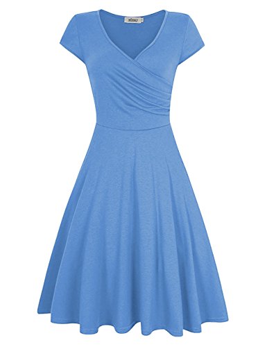 MISSKY Women Short Sleeve V Neck A Line Slim Summer Dresses for Women (2XL