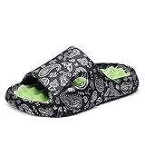 LOTUSTAR Cloud Slides for Women Men Cool Pillow Slippers Non-Slip Shower Bath Platform Foam Sandals for Indoor Outdoor House Pool (Black,10.5-11.5 Women/9.5-10.5 Men,Women,10.5,11.5,Men,9.5,10.5)