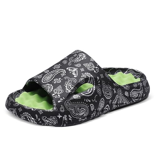 LOTUSTAR Cloud Slides for Women Men Cool Pillow Slippers Non-Slip Shower Bath Platform Foam Sandals for Indoor Outdoor House Pool (Black,10.5-11.5 Women/9.5-10.5 Men,Women,10.5,11.5,Men,9.5,10.5)