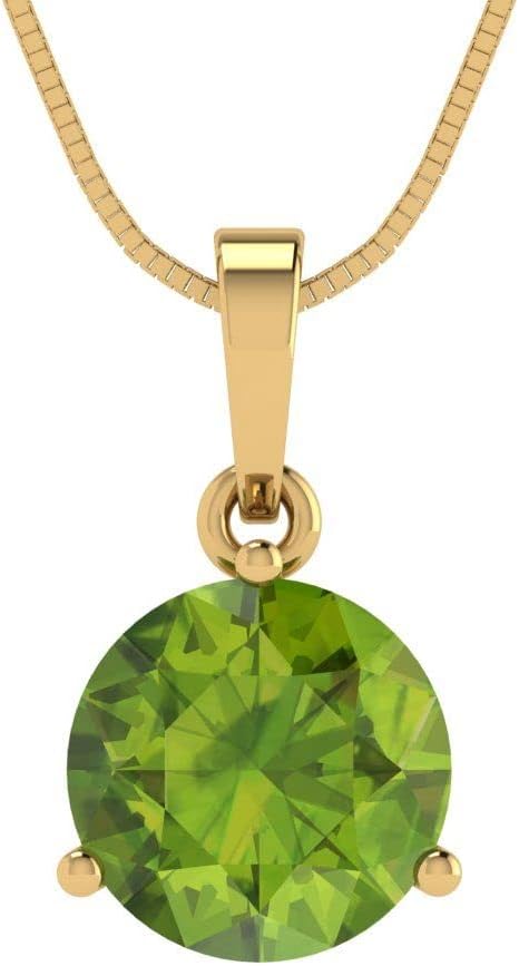 Clara Pucci 14K Yellow Gold Plated Solitaire 16" Box-Chain Necklace - Sterling Silver 2ct Round Cut Peridot Pendant