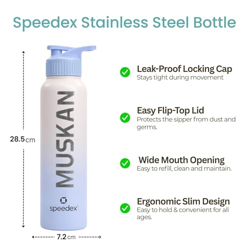 Image of Speedex Customised Stainless Steel Water Bottle 1 Ltr with Name - Personalised Engraved Sipper Cap Bottle for Kids, Men & Women, School, Gym, Office Pink Blue, Set of 1