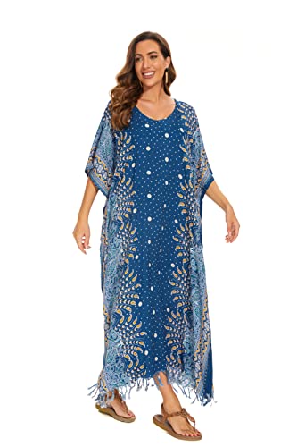 Image of Beautybatik Boho Flora Printed Women Plus Size Kaftan Kimono Loungewear Maxi Long Dress Size XL to 4X