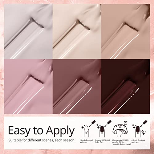 UR SUGAR Esmaltes Semipermanentes Pintauñas Gel Uñas - Piel Natural Desnuda Pintauñas Esmalte de Uñas de Gel Soak Off UV/LED 6PC para Otoño Invierno Arte de Manicura - imagen 4