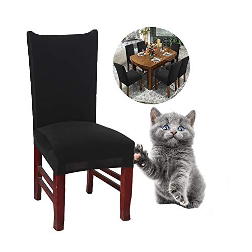 JunYito Fundas para Sillas de Comedor Fundas Decorativas para Sillas Altas Fundas Licra Protectoras Elasticas 4/6 Piezas (C-Negro, 6 Piezas)