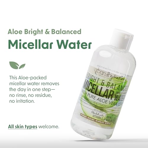 Urban Hydration Bright & Balanced Aloe Vera Leaf Micellar Water 10 OZ |Dirt & Make-up remover| Gentle Cleanser for All Skin Types | Hydrates & Purifies |Alcohol-Free, Paraben-Free (10 Oz)