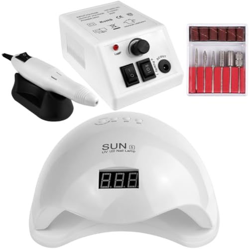 Kit Cabine Sun 5 48W com Lixadeira Motor Mercedes Profissional para Unhas de Gel, Porcelana e Fibra Bivolt (Branco)