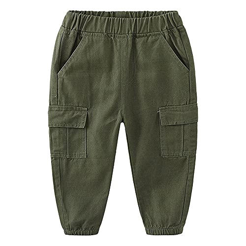 Kinder Chinos Jogginghose für Jungen, Fansushop Arbeitshose Herbst Winter Lange Hosen Elastische Taille Hose, Sporthose Mit Gummizug, Baumwolle Cargohose Mit Mehreren Taschen Cover