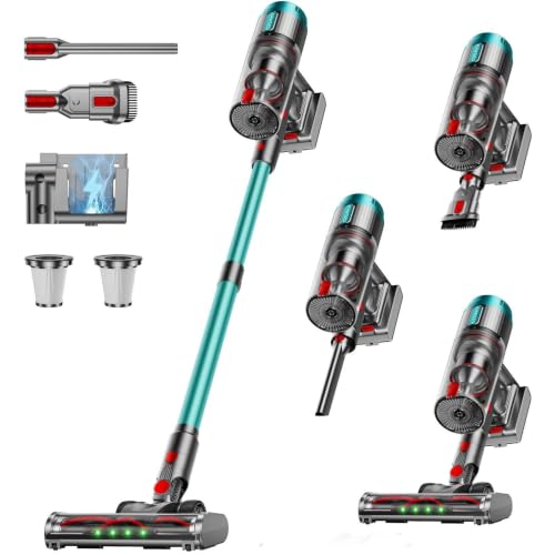 Image of Cordless Vacuum Cleaner, 80Mins 650W /60KPA Self-Standing Vacuum Cleaners for Home, Stick Vacuum with Anti-Tangle Brush, LED Screen, Rechargeable Vacuum for Floor /Carpet /Pet Hair