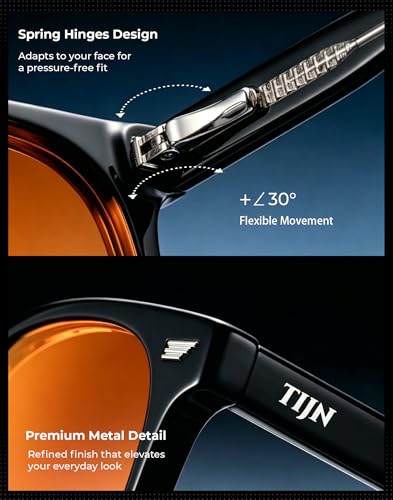 Image of TIJN Premium Blue Light Blocking Glasses for Women Men Computer Gaming Use | Square TR90 Frame Nerd Eyeglasses Anti Blue Ray with Red, Orange, Clear Lens for Computer, Phone, TV and Evening Screen Use