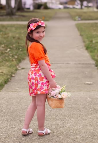 Image of Arshiner Toddler Girls 3 Piece Outfit Set Puff Sleeve Square Neck Top with Shorts and Matching Headband Summer Clothes 2T-8Y