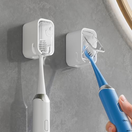 MOPMS Single Slot Toothbrush Holders Wall Mounted with Cover for Bathrooms