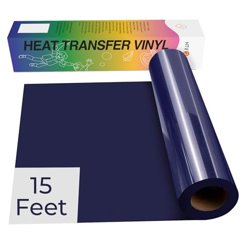 Image of HTVRONT HTV Vinyl Rolls Heat Transfer Vinyl - 12 inch x 15ft Dark Blue HTV Vinyl for Shirts, Iron on Vinyl for All Cutting Machines - Easy to Cut & Weed for DIY Heat Vinyl Design (Dark Blue)