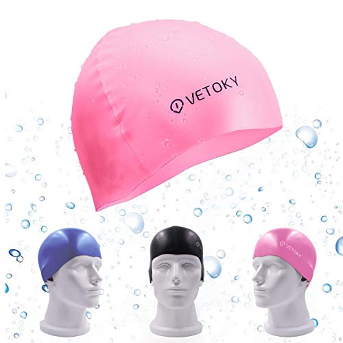 vetoky Gorra de Natación, Unisex (Azul, Negro, Rosa) Gorra de Silicon Ligero y Elastico para Adultos Y Niños de Mas de 10 Años