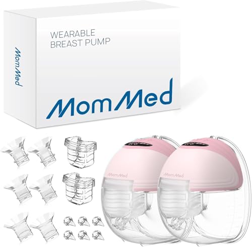 MOMMED Double Breast Pumps Hands Free with 3 Mode & 12 Levels Rechargeable Leak-Proof Design Electric Breast Pumps 24 mm Wearable Breast Pumps Includes 17/19/21 mm Flange Inserts
