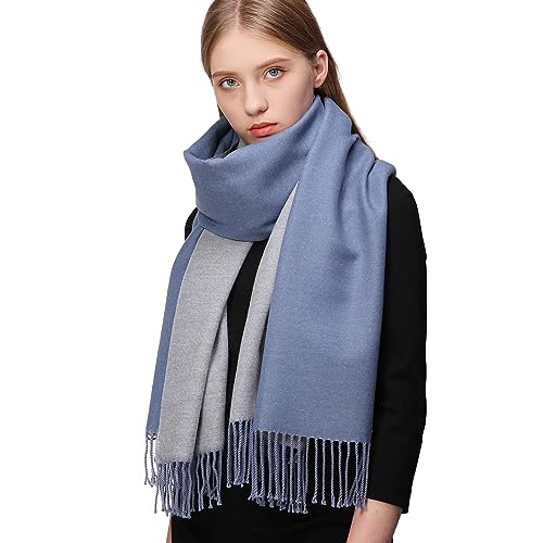 RIIQIICHY Pashmina Shawls and Wraps for Evening Dresses Scarfs for Women Fall Winter Travel Blanket Scarf Large Warm Scarves Blue and Grey