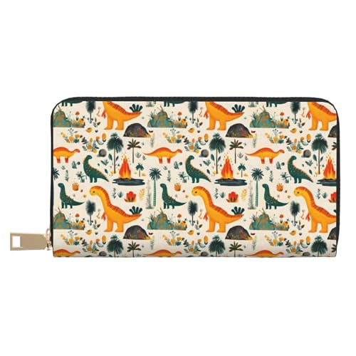 Leather Thin Slim Wallets for Women Men - Fashion Cute Cartoon Dinosaur Print Card Wallet Holder with Zipper