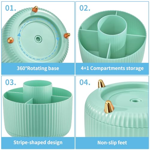 Image of Marbrasse Desk Organizer, 360-Degree Rotating Pen Holder, Desk Organizers and Accessories with 5 Compartments Pencil Holder, Art Supply Storage Box Caddy for Office, Home (Mint Green)