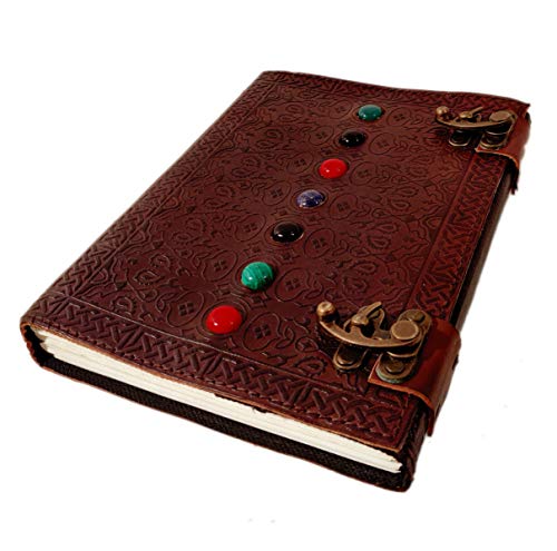 Journal de voyage en cuir non ligné avec verrou et pierres