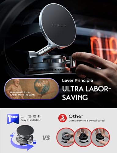 Image of LISEN for 15W Magsafe Car Mount Charger, [Carbon Fiber] 360 Magnetic Wireless Car Charger, Suction Car Phone Mount for Car Accessories for Men, Car Phone Holder for iPhone 17 Pro Max 16 15 14 13 12