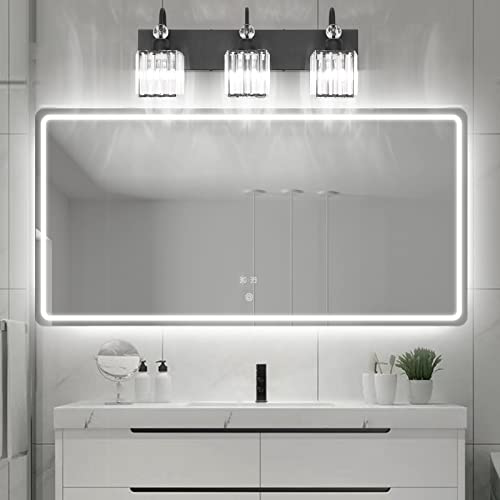 Image of Ralbay Modern Crystal Black Vanity Light 3 Light Bathroom Light Fixtures Over Mirror Matte Black Crystal Bathroom Wall Lighting