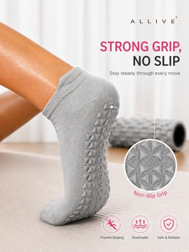 ALLIVE Non Slip Yoga Socks for Women, 3 Pairs Bamboo Fiber Soft Breathable Pilates Socks with Non Slip for Yoga, Barre, Studio, or Home Use — view 3