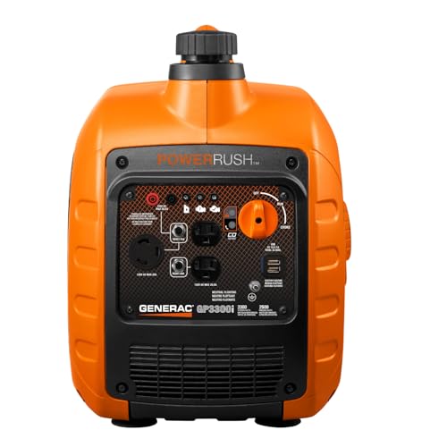 Generac 3,300-Watt Gas-Powered Portable Inverter Generator - Lightweight Design - USB Ports for Mobile Device Charging - COsense Technology - Perfect for Home use - Orange/Black - Image 8