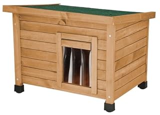 Casetta per gatti in legno Kerbl Rustica, porta a doghe, finestra in plexiglas, piedini in plastica regolabili in altezza, marrone/verde, 57 x 45 x 43 cm
